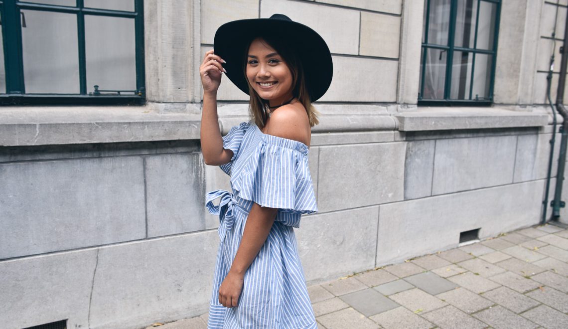 chicwish ruffled off shoulder dress stripes (2 of 4)